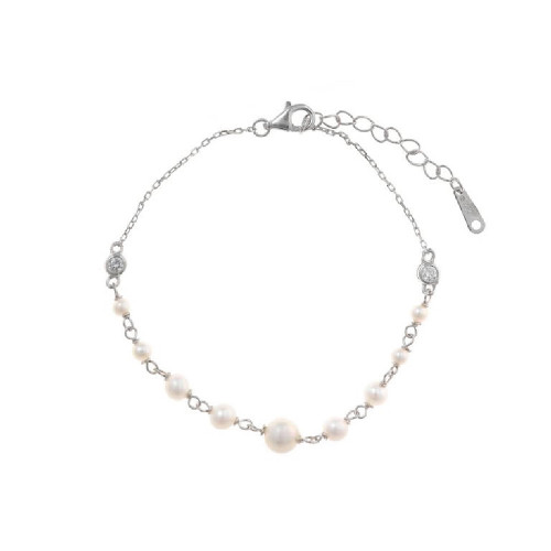 Pulsera de plata con circonitas y perlas naturales