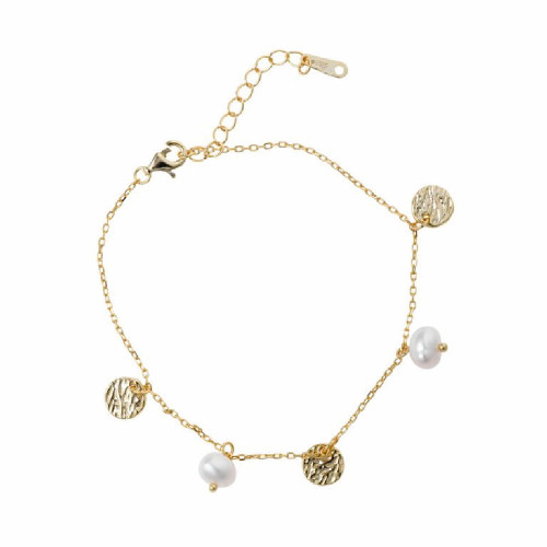Pulsera de plata chapada con placas y perlas naturales