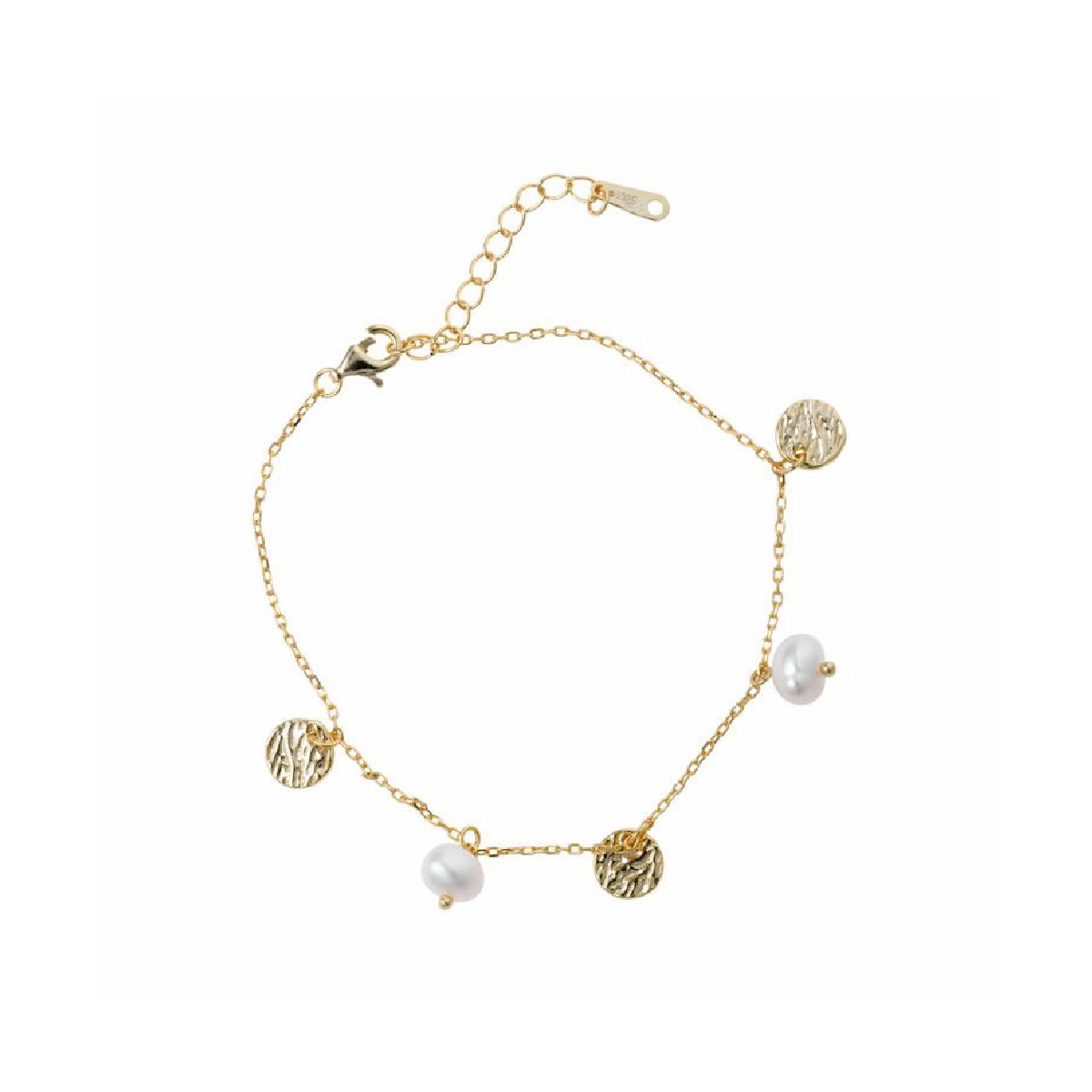 Pulsera de plata chapada con placas y perlas naturales