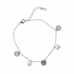 Pulsera de plata con placas y perlas naturales