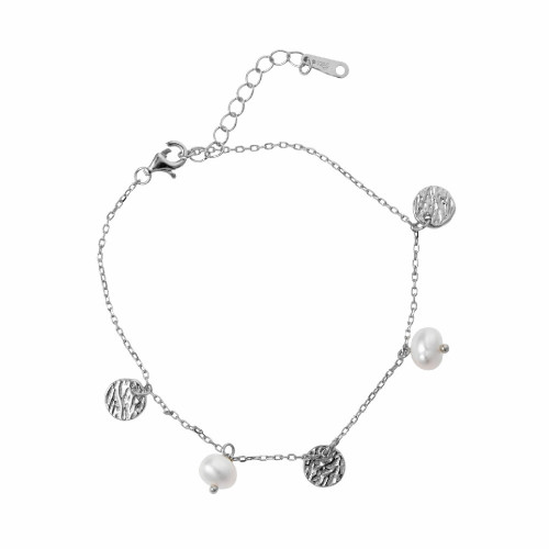 Pulsera de plata con placas y perlas naturales