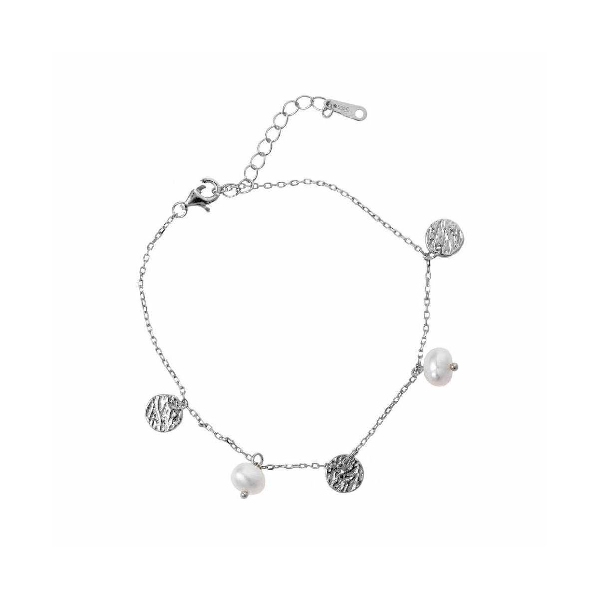 Pulsera de plata con placas y perlas naturales