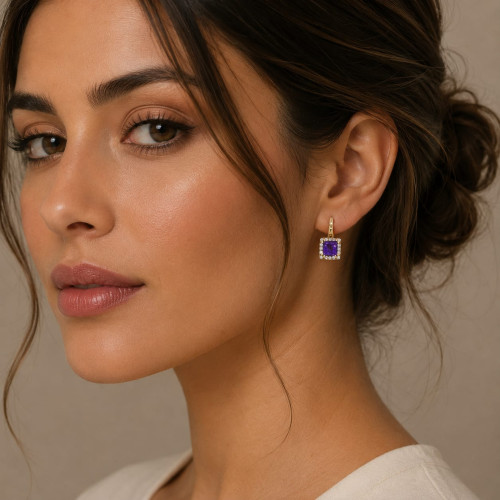 Pendientes de oro rosa con diamantes y amatistas