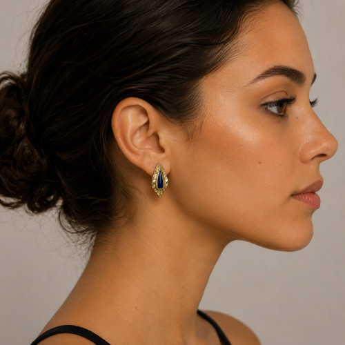 Pendientes DE ORO AMARILLO con lapislázuli