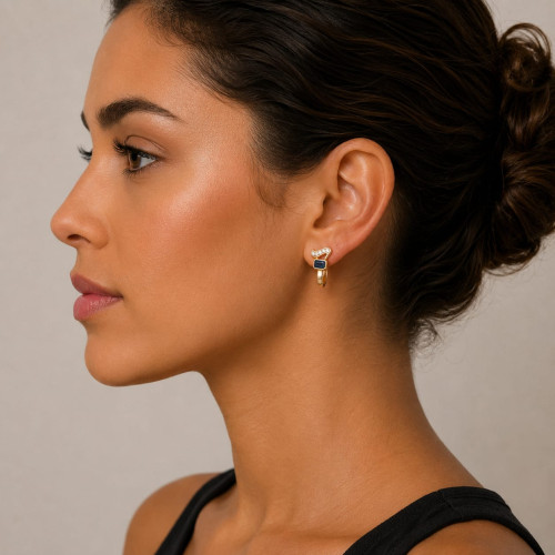 Pendientes de oro amarillo con diamantes y zafiros