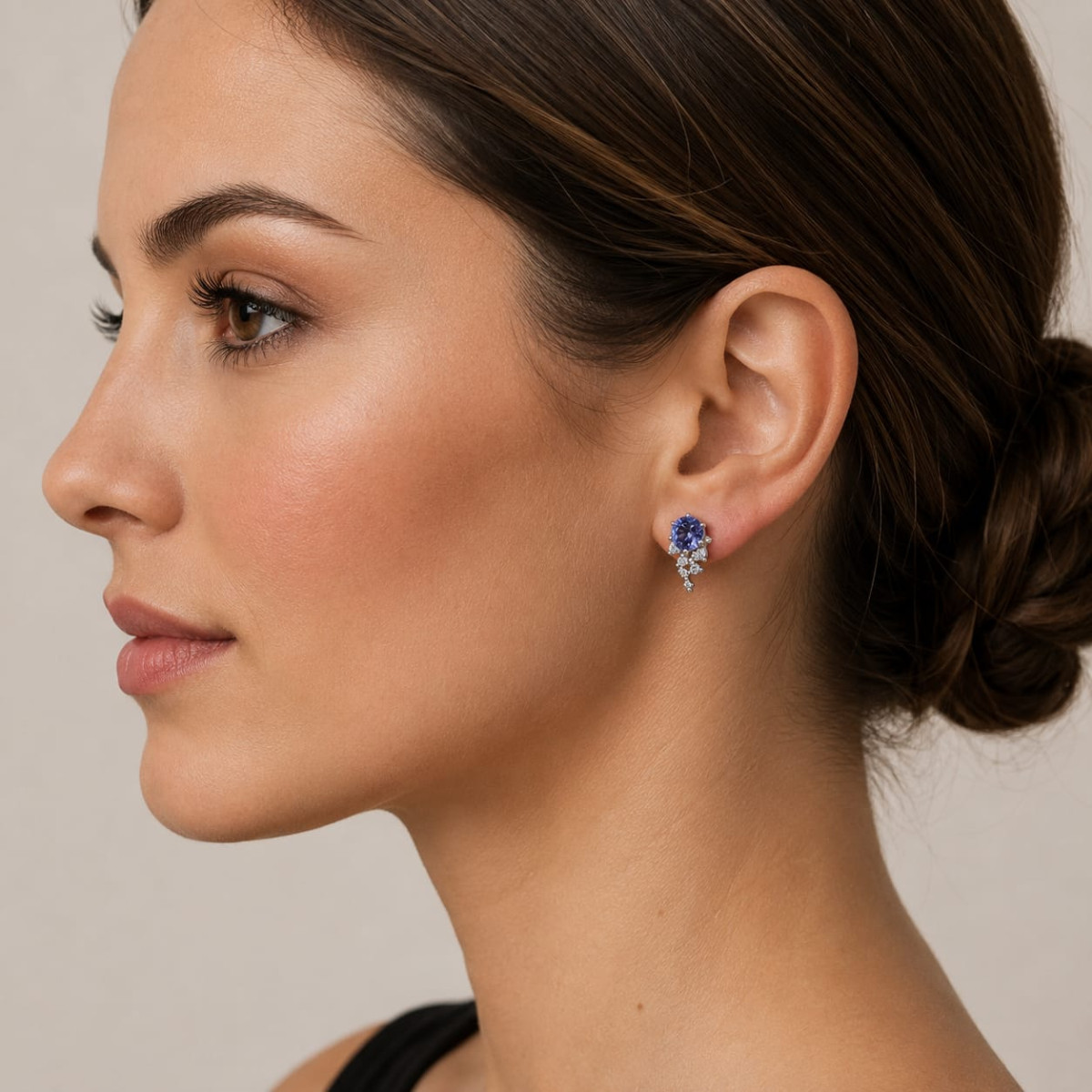 Pendientes de oro blanco con diamantes y tanzanitas