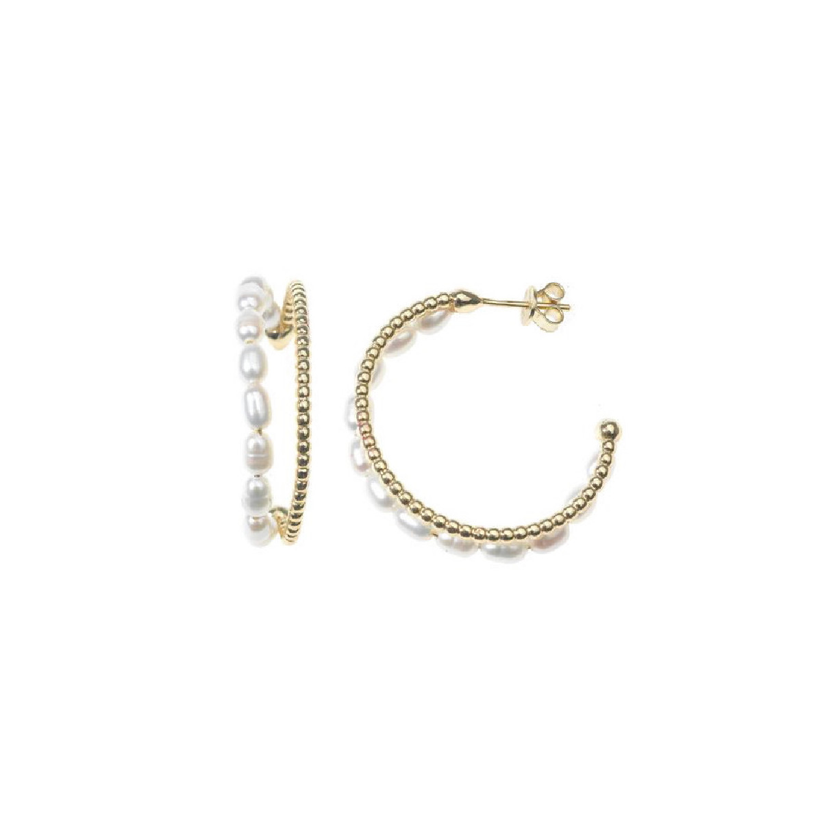 Pendientes de plata chapada, estilo aros con perlas y bolas