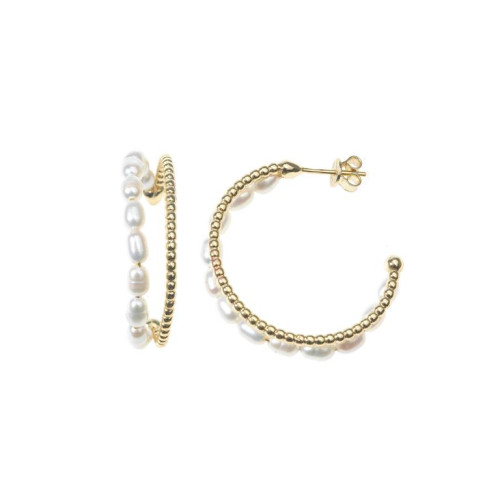 Pendientes de plata chapada, estilo aros con perlas y bolas