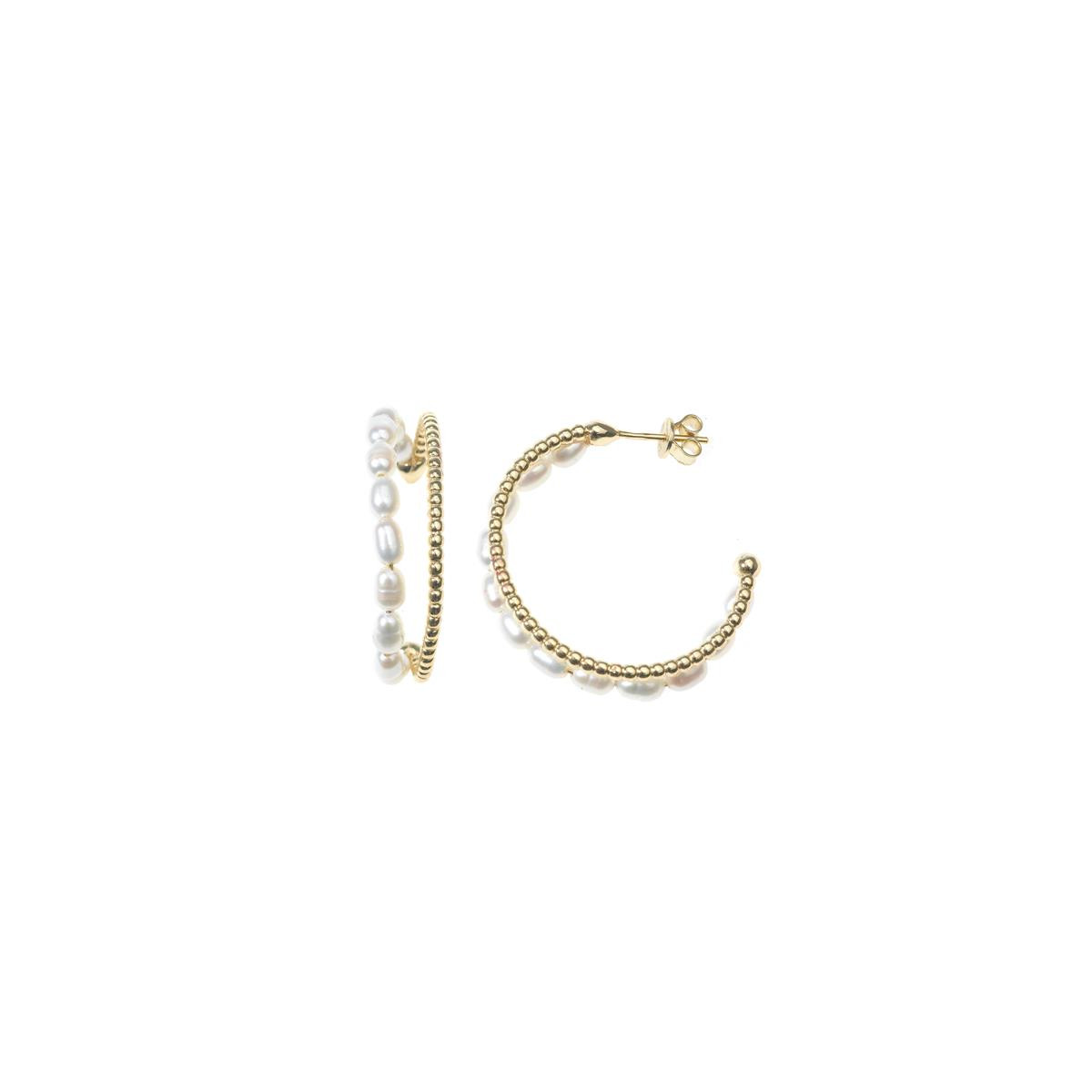 Pendientes de plata chapada, estilo aros con perlas y bolas