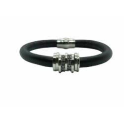 PULSERA DE PLATA Y CUERO CON CIRCONITAS