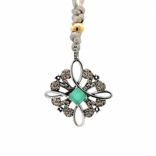 Collar de plata con circonitas y seda