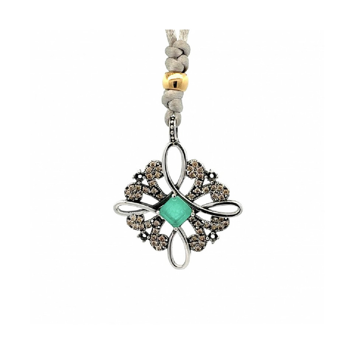 Collar de plata con circonitas y seda