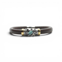 PULSERA DE PLATA Y CUERO CON CIRCONITAS
