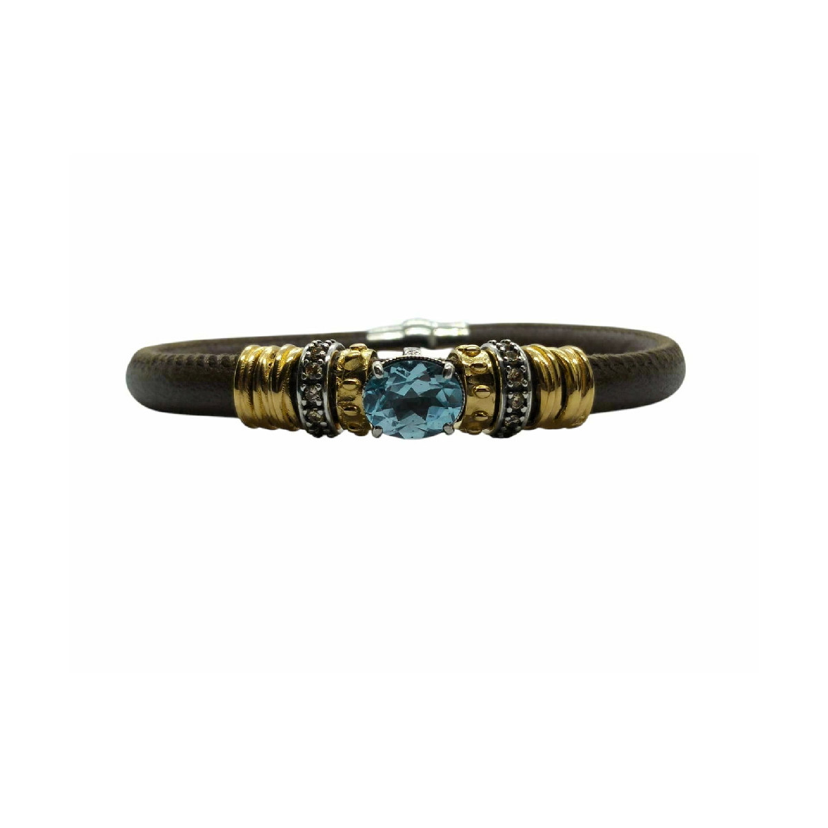 PULSERA DE PLATA Y CUERO CON CIRCONITAS