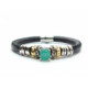 PULSERA DE PLATA Y CUERO CON CIRCONITAS