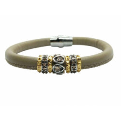 PULSERA DE PLATA Y CUERO CON CIRCONITAS