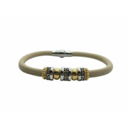 PULSERA DE PLATA Y CUERO CON CIRCONITAS