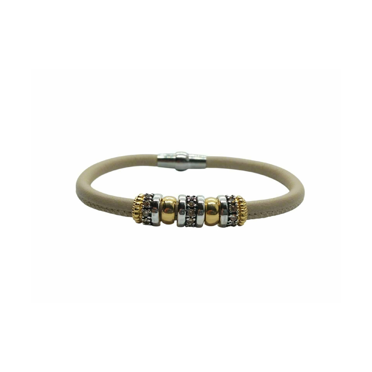 PULSERA DE PLATA Y CUERO CON CIRCONITAS