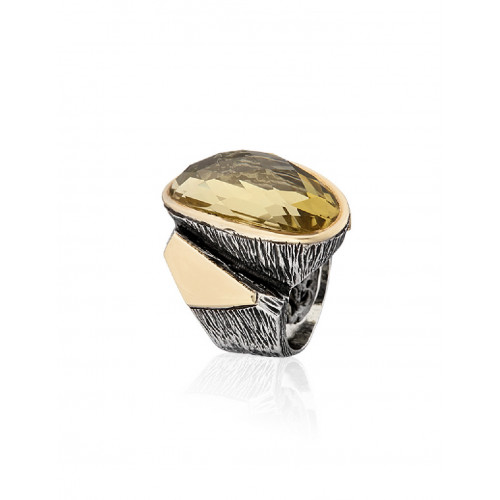 Anillo de plata y oro con citrino