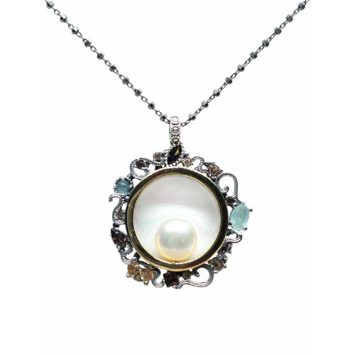 Collar de plata con circonitas y nácar