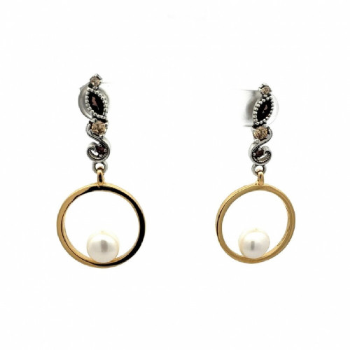 Pendientes de plata con circonitas de colores y perla natural cultivada