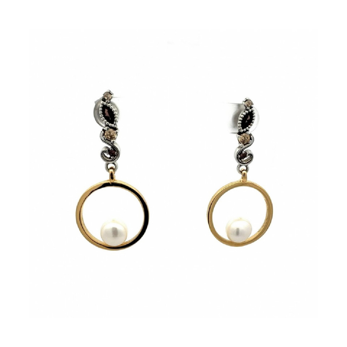 Pendientes de plata con circonitas de colores y perla natural cultivada