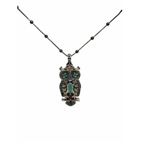 Collar de plata con circonitas y con forma de búho
