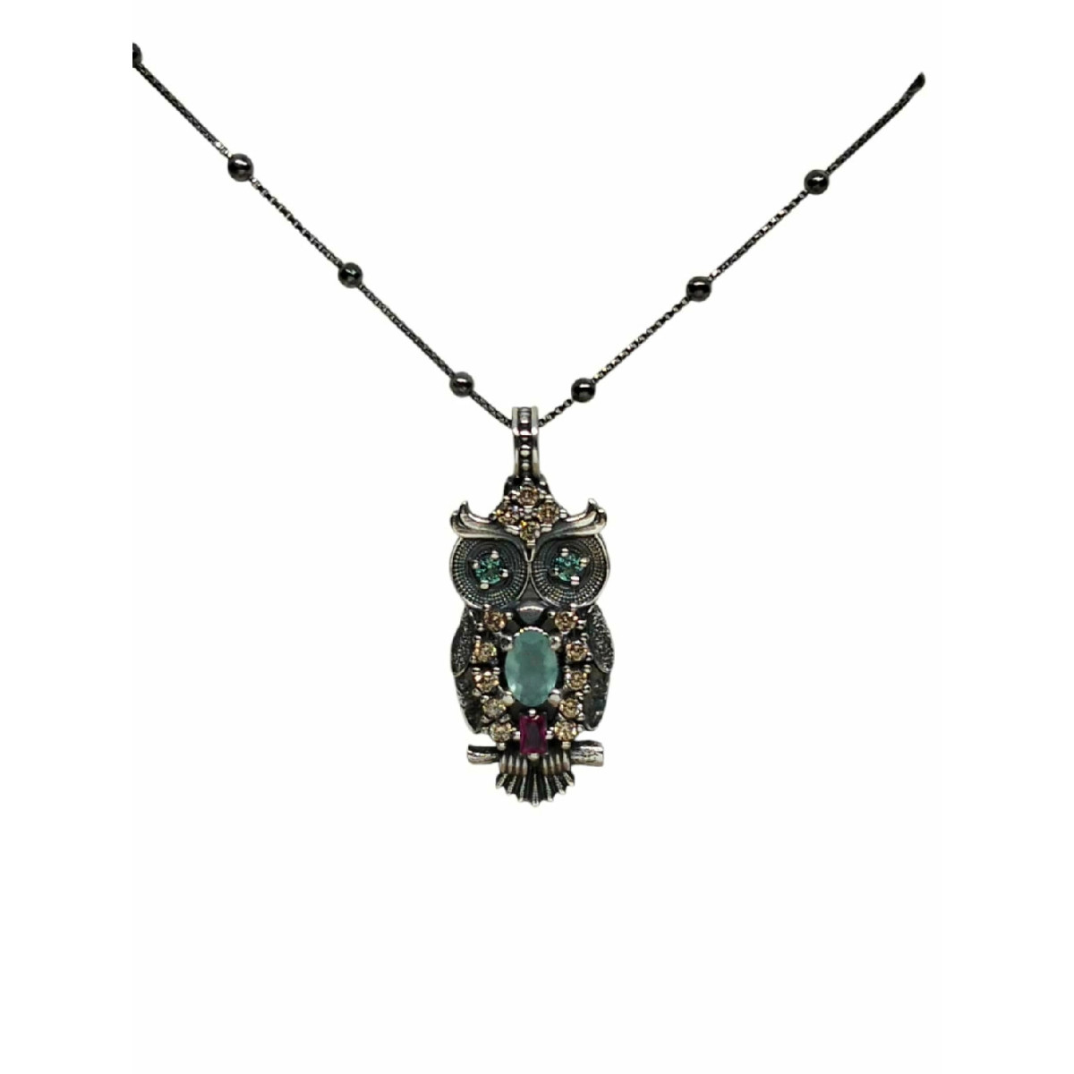 Collar de plata con circonitas y con forma de búho