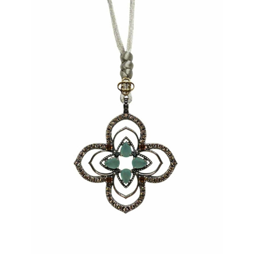 Collar de plata con circonitas y seda