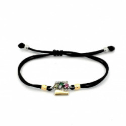 Pulsera de plata con macramé y circonitas