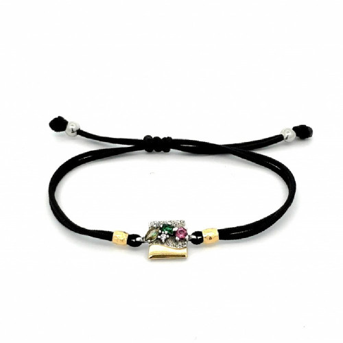 Pulsera de plata con macramé y circonitas