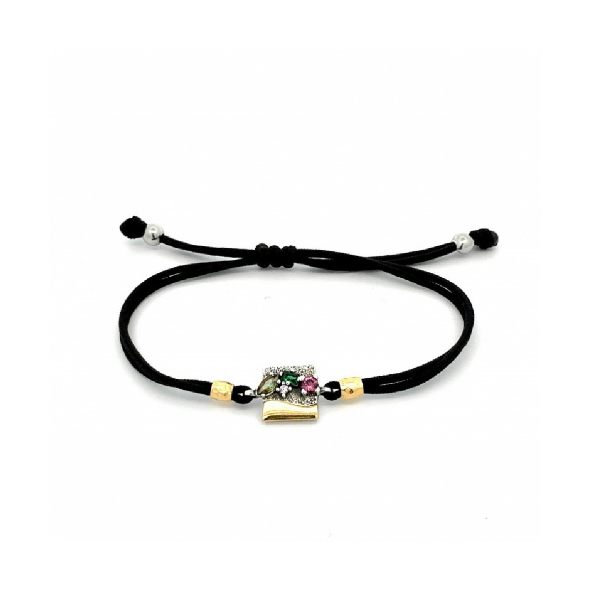 Pulsera de plata con macramé y circonitas