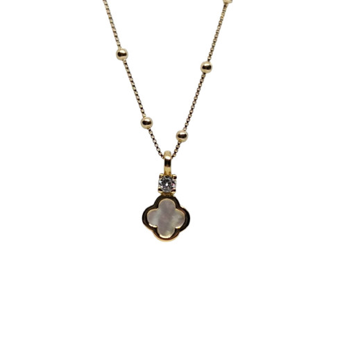 Collar de plata chapada con circonita y nácar