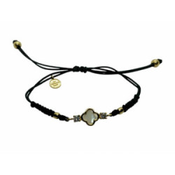 Pulsera de plata con macramé, circonita y nácar