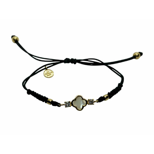 Pulsera de plata con macramé, circonita y nácar