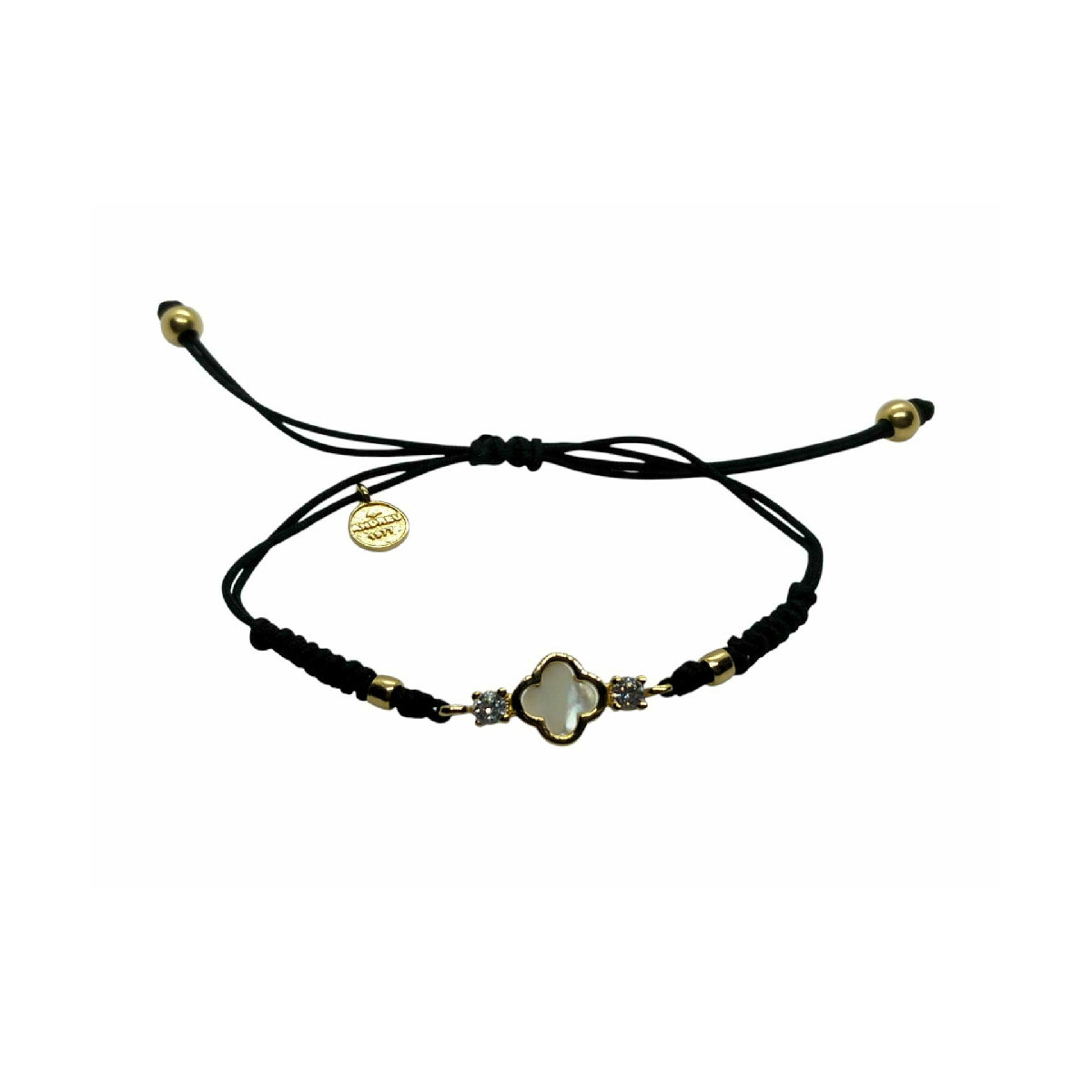 Pulsera de plata con macramé, circonita y nácar
