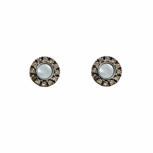 Pendientes de plata con circonitas y nácar