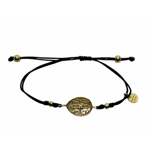 Pulsera de plata con macramé, circonita y nácar