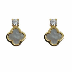 Pendientes de plata con baño chapado, circonitas y nácar