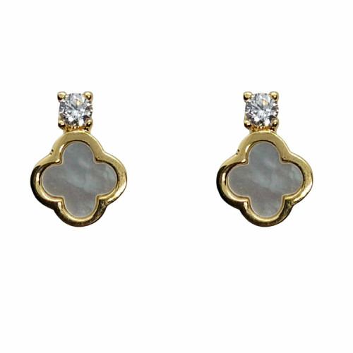 Pendientes de plata con baño chapado, circonitas y nácar
