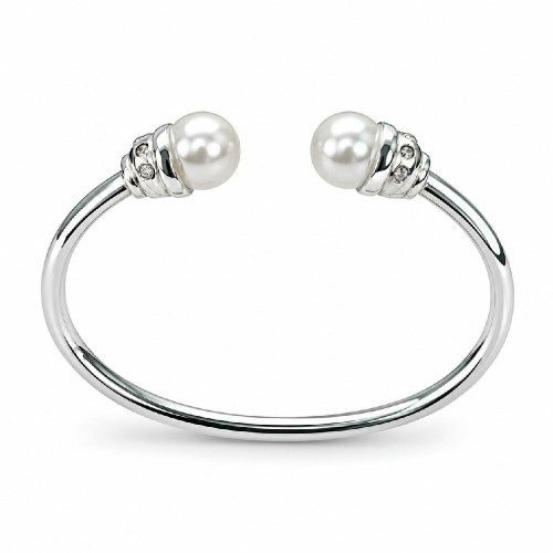 BRAZALETE RÍGIDO DE ORO BLANCO CON DIAMANTES Y PERLAS