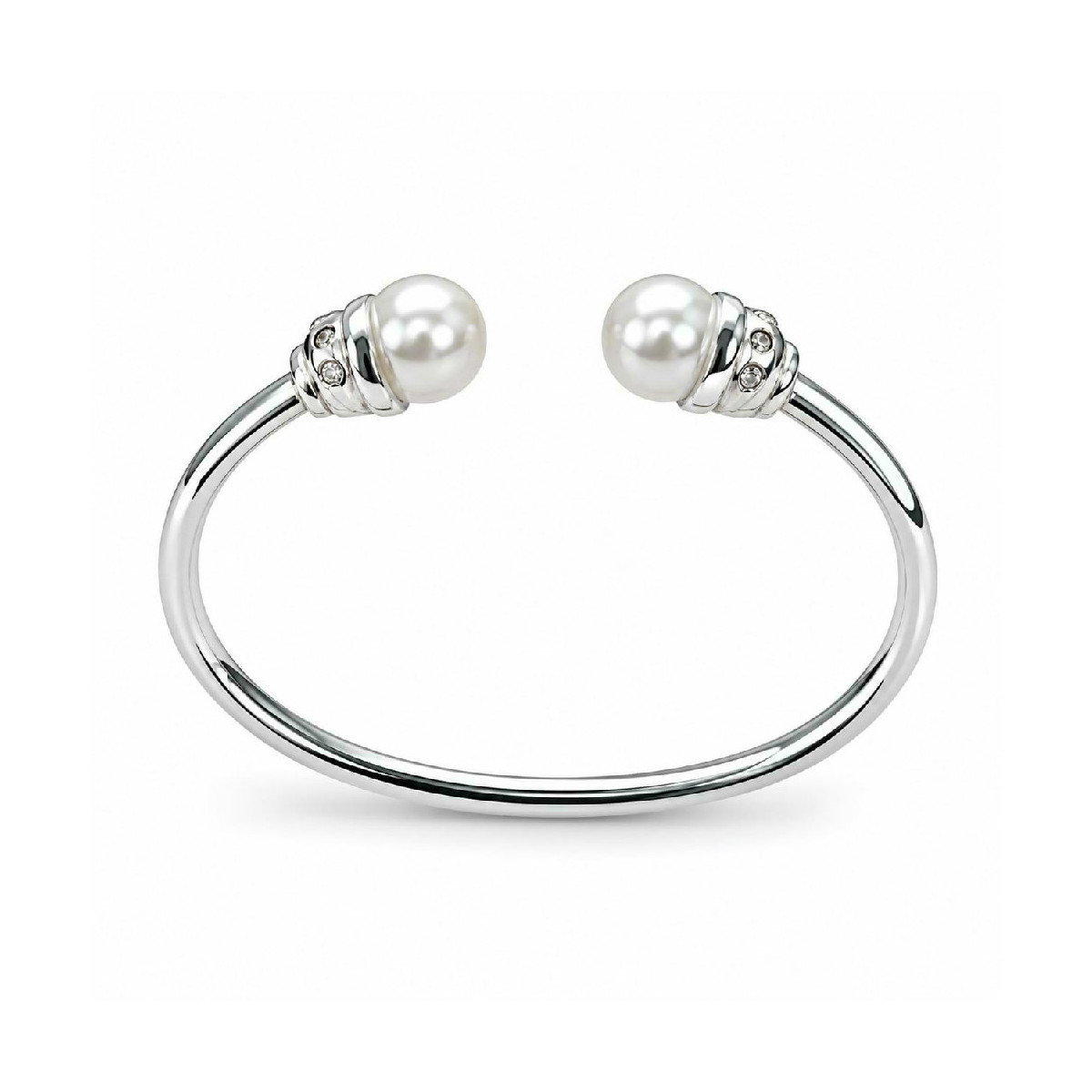 BRAZALETE RÍGIDO DE ORO BLANCO CON DIAMANTES Y PERLAS