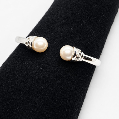 BRAZALETE RÍGIDO DE ORO BLANCO CON DIAMANTES Y PERLAS