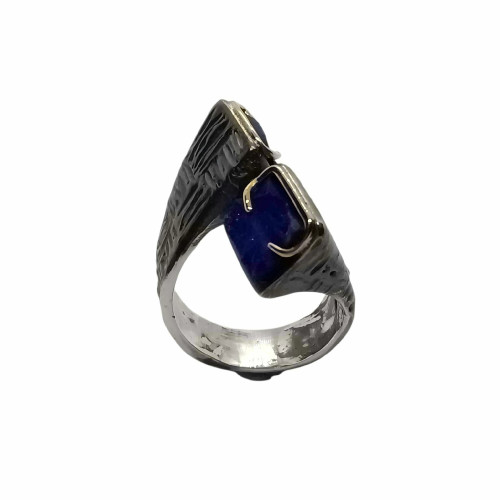 Anillo de plata y oro con lapislázuli