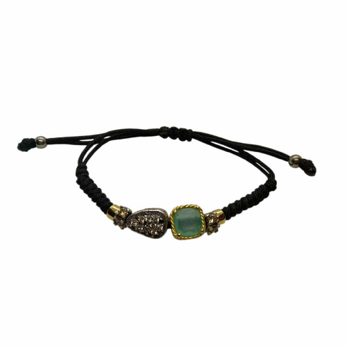 Pulsera de plata con macramé y circonitas