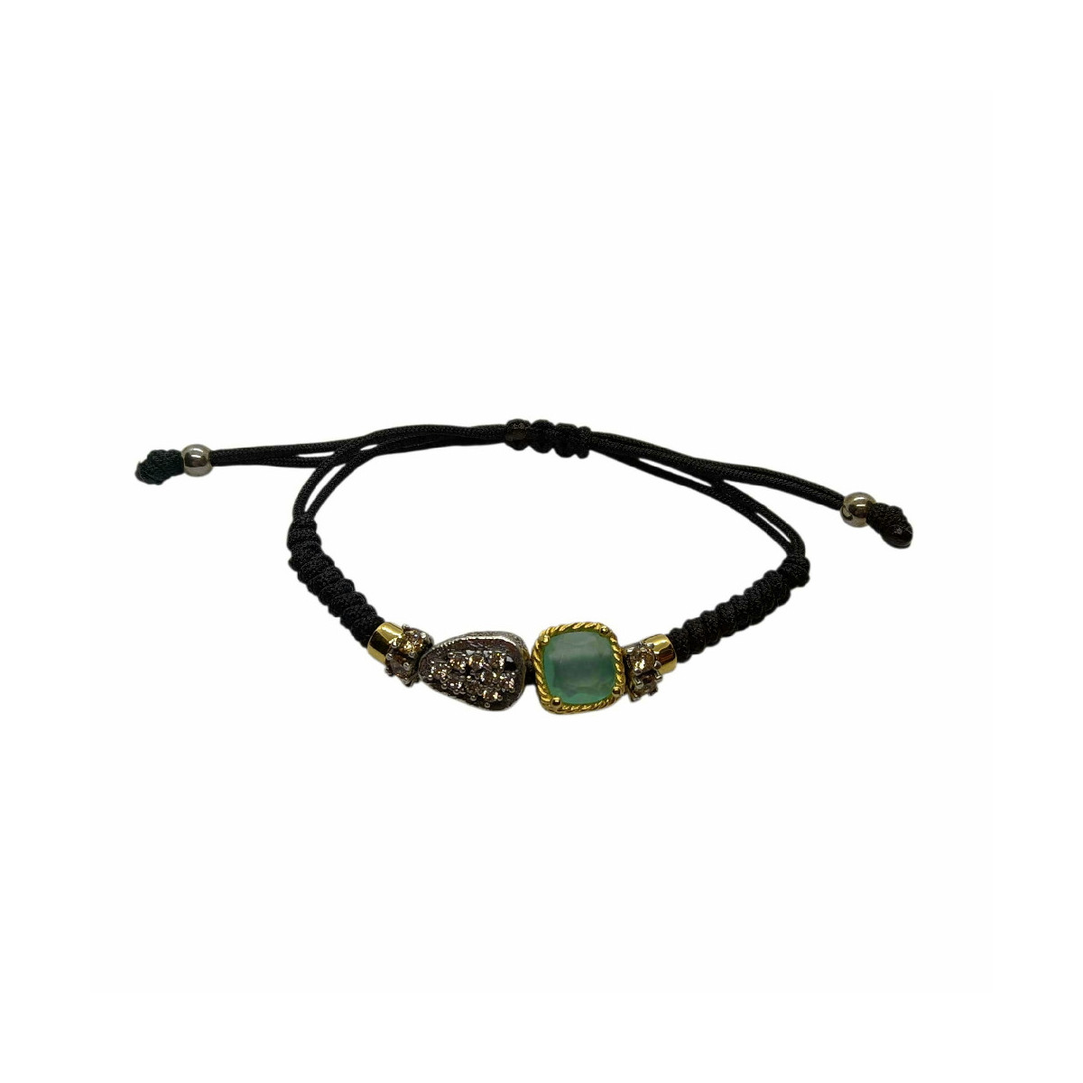 Pulsera de plata con macramé y circonitas
