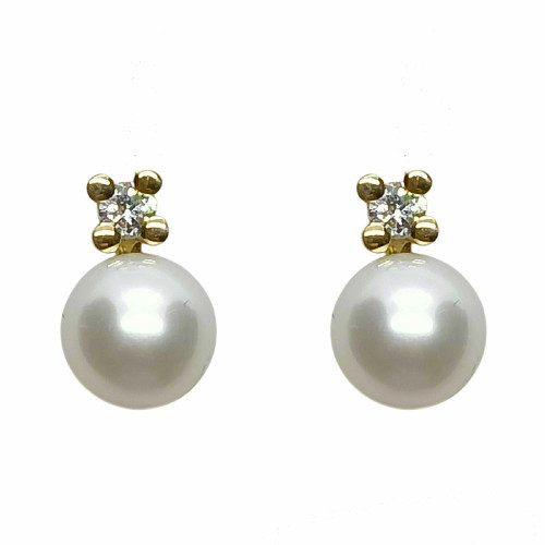 Pendientes tú y yo, oro amarillo con diamantes y perlas
