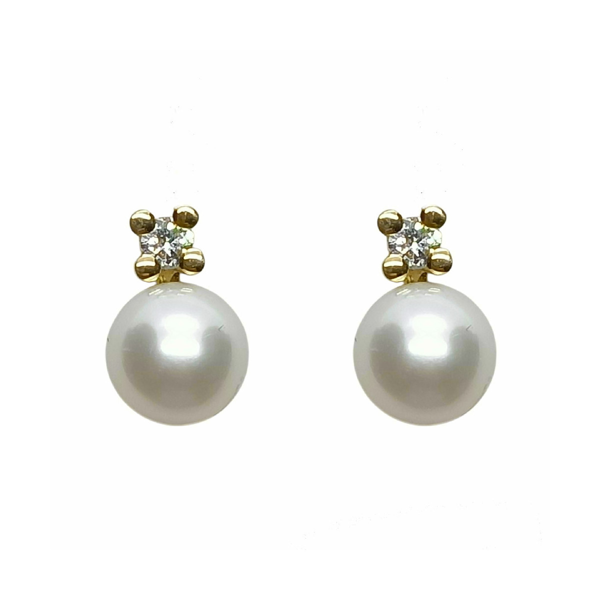 Pendientes tú y yo, oro amarillo con diamantes y perlas
