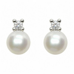 Pendientes tú y yo, oro blanco con diamantes y perlas