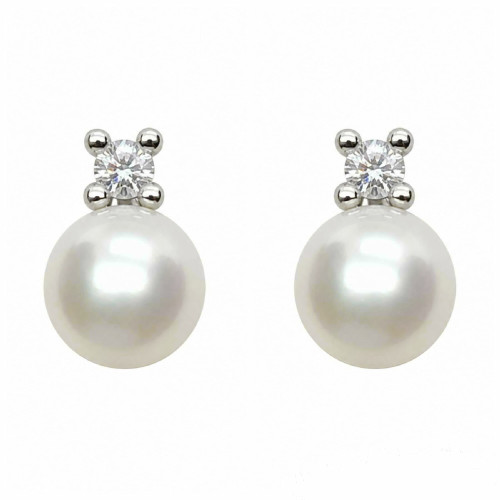 Pendientes tú y yo, oro blanco con diamantes y perlas
